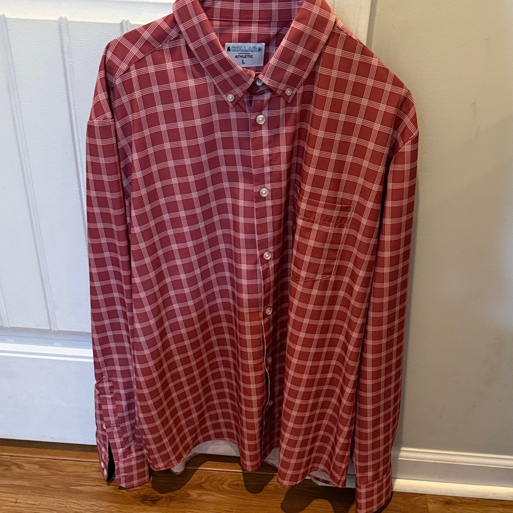 Like new, size Large, &Collar, Athletic Red Checkered Men's Shirt